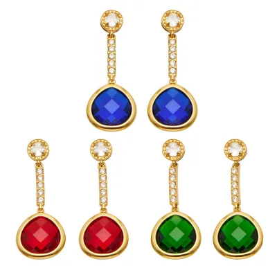 Ultra-Shimmering Three-Color Faceted Zircon Inlays Stud Earrings Stainless Steel Plated 18K Gold Women's