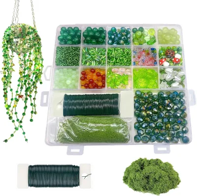 Green Glass Beads Set Forever Plant Beads for Plant Decor DIY Home Decor Handmade Craft