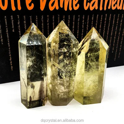 Wholesale Natural High Quality Crystal Carved Citrine Tower Polished Carved Yellow Citrine Point Wand for Home Decoration