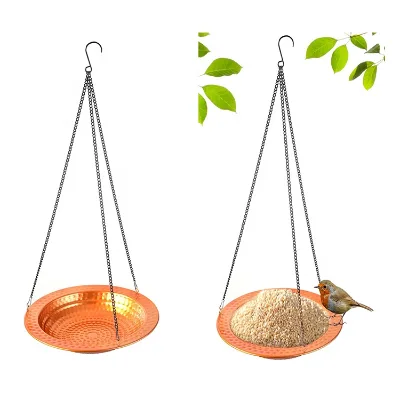 11.8 X 24 Inches Hanging Bird Feeder Round Bath with Hammered Texture Metal Hook Chain for Outdoor Garden for Backyard Birding