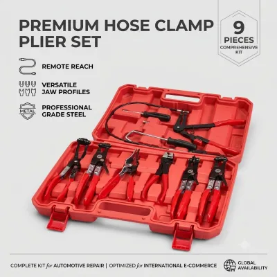 PONDRIO Heavy Duty 9-Piece Hose Clamp Pliers Set Auto Clamping Pipe Hand Tool for Vehicle Cooling System Repair