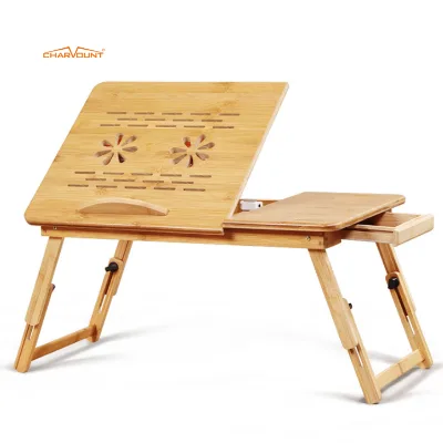 CHARMOUNT Height Adjustable Monitor Stand Riser Portable Bamboo Laptop Desk Table for Bed Sofa