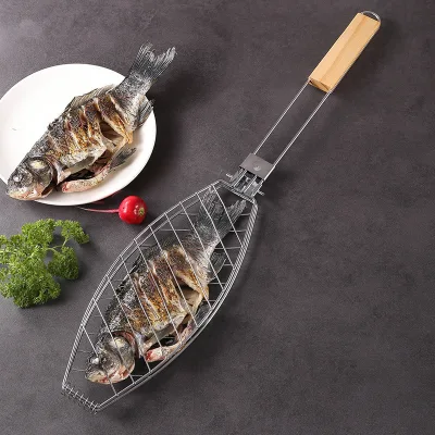 Fish Grilling Basket Non-Stick Fish Rack with Adjustable Lock and Folding Handle Ideal for BBQ, Camping, Charcoal and Gas Grills