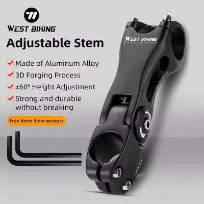 WEST BIKING 31.8mm Adjustable Bike Stem Adjustable Angle Cycling Equipment Bike Stem Lightweight Firmly Fixed Bicycle Stem