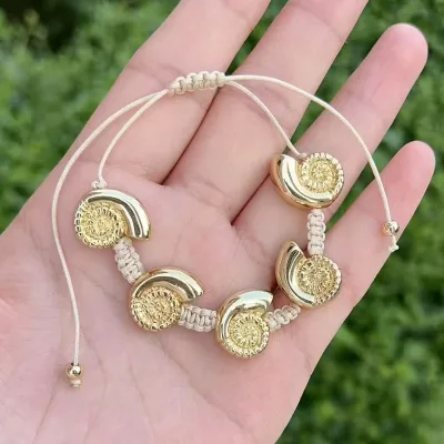 CH-HDT0934 Summer Sea Beach Charm Bracelet,Gold Plated Starfish Shell Conch Charm Bracelet,Adjustable Rope Bracelet