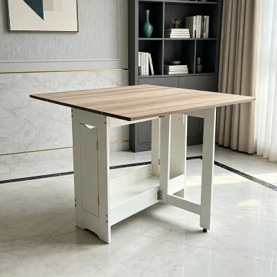 Modern Folding Drop Leaf Dining Table Compact Space Saving Kitchen Dining Table With Storage Cabinet