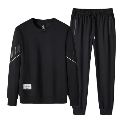 Men's spring and autumn long-sleeved stand-up collar cardigan coat crewneck hoodie three-piece sports jogging suit