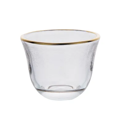 60ml Middle Eastern - Style Gold - Rimmed Teacup, Etched Glass, Ideal for Arabic Tea, Turkish Coffee, Traditional Drinkware.
