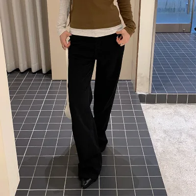 LOGO Black Fashionable Jeans Pantalones De Mujer Black Jeans Manufacturer Wide Leg Modern Office Ladies Formal Office Wear