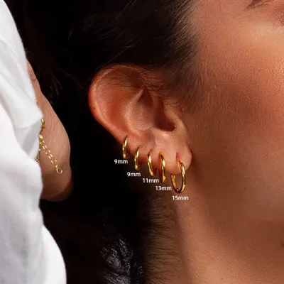 6pairs Per Set Waterproof Stainless Steel 18K Gold Plated Trendy Large Medium Small 9mm 11mm 13mm 15mm 20mm 25mm Hoop Earrings