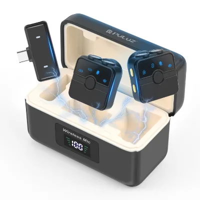 New Selling Lavalier Wireless Microphones with Charging Case Box Type-C RX Receiver and 2 TX Microphones