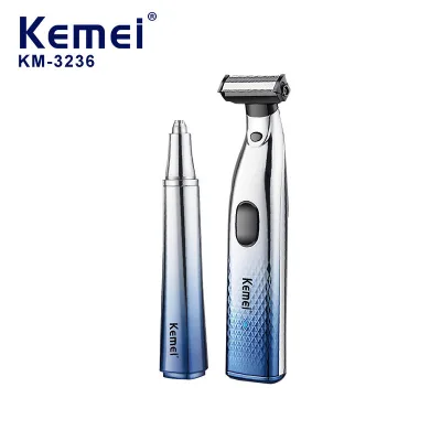 Kemei Km-3236 USB Rechargeable Facial Electric Nose Hair Trimmer 2-in-1 Portable Clean Trimmer Remover for Men RV/Car Household