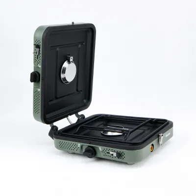 2 Burner Gas Stove Mounted Camping Outdoor and Picnic Stainless Steel Manual Gas Stove