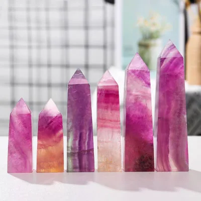 High Quality Natural Quartz Wand Point Craft Polishing Healing Rainbow Fluorite Tower