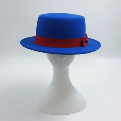 Vintage Polyester Felt Pork Pie Hat with Ribbon Design for Casual Outdoor Sports Scenes