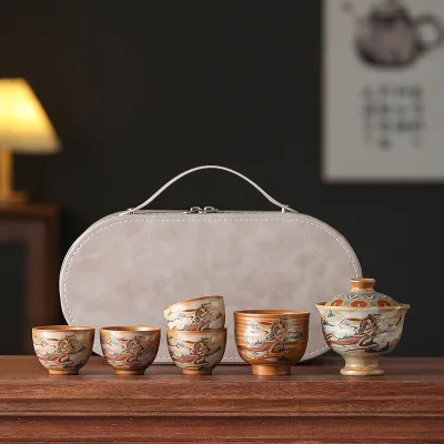 Dunhuang Kweichow Moutai Handmade Tea Set Ceramic Gaiwan Teapot and Kung Fu Tea Set Chinese Traditional Tea Set