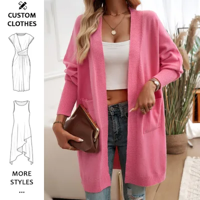 Long Sweater Cardigan for Women Long Sleeve Knit Sweater Customize pink Plain Cardigan Woman