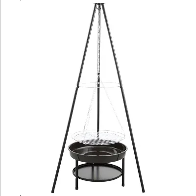 Camping Hanging Tripod Barbecue Grill Outdoors Portable Courtyard Heating Bonfire Rack Hanging Pot Charcoal Barbecue