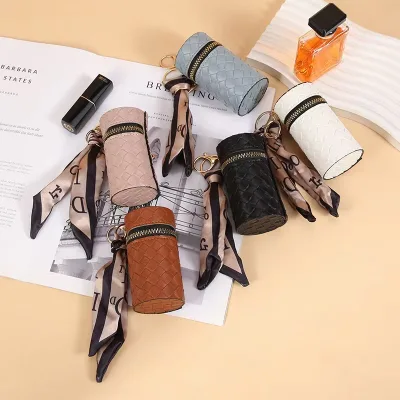 2026 New Luxury PU Leather Coin Bag Lipstick Case Carabiner Keychain Mini Card and Cash Holder