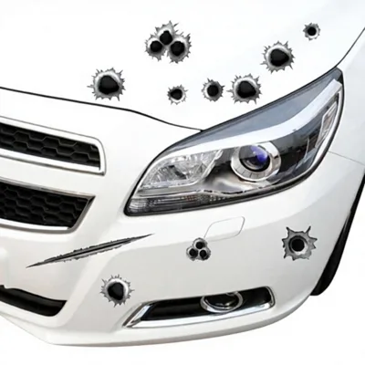 Cross-border Car Scratch Stickers Personalized Bullet-Hole Decals Large-Format Set Bumper Body Cartoon Design PVC Material