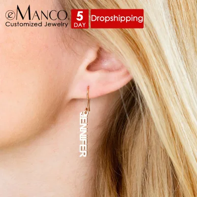 EManco Customizable Name Pendant Women's Gold Color 316 Stainless Steel Dangle Earrings Gold Plated Dropshipping Available