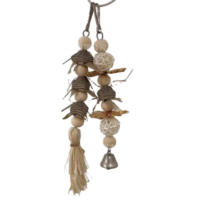 Parrot Toy Log Color Grass Woven Rattan Ball Bell Gnawing and Biting String Primary Color Environmental protection and Health