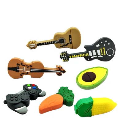 PVC Soft-rubber Cartoon USB 2.0 Drive Engraved logo 3D Trendy Personalized Guitar-shaped USB Drive for Gifts