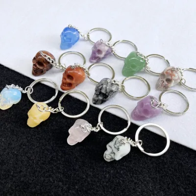 Wholesale Natural Gemstone Quartz Crystal Skulls Keychain