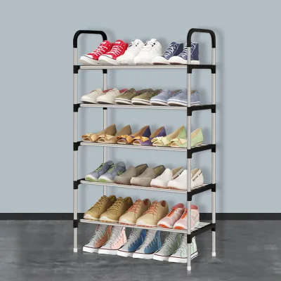 Black Multi-Layer Metal Shoe Rack with Dustproof Door Cabinet Double Shelf Space-Saving Assembly Living Room Dormitory Storage