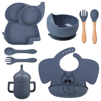 Baby Silicone Feeding Set BPA-free Non-Slip Children Elephant Weaning Tableware Bowl&Spoon Kid Dining Eating Plate Bowl