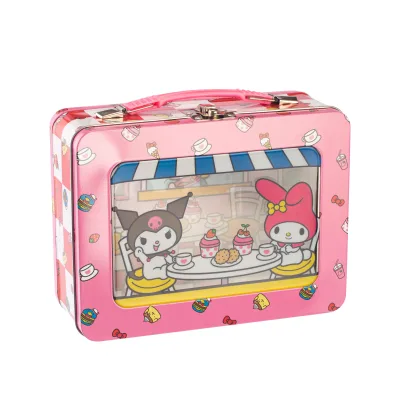 OEM Custom Printed Tin Can Metal Lunch Box with Top Handle Small Metal Briefcase Tinplate Container for Promotion