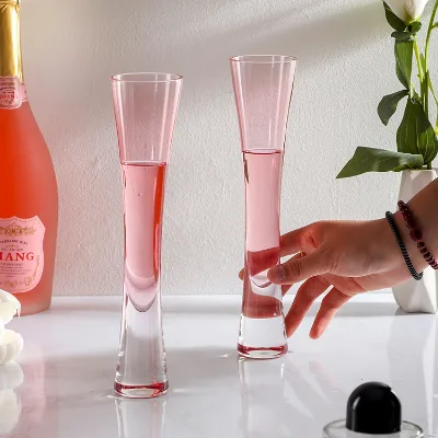 Pink Waist Champagne Flute, Creative European Crystal Glass Double Sweet Wine Cup Gift Box Set
