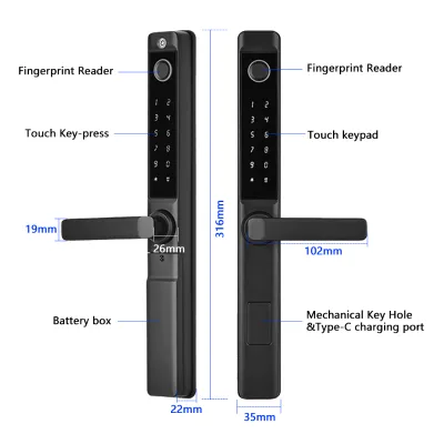 Eseye TTlock Broken Bridge Aluminum Waterproof Smart Fingerprint Door Lock for Sliding Door and Swing Door