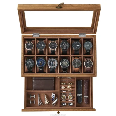 Luxury Men's Wood Watch Box Organizer Crafts Jewelry Display Case With Glass Cover Sunglasses Rings Bracelets Gift Storage