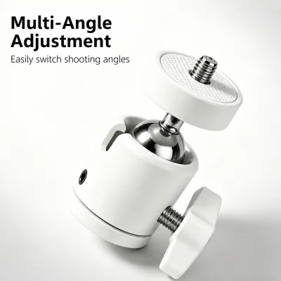 1/4 Inch Screw Ball Mount White Mini Camera Ball Head 360 Swivel Light Stand Bracket Adapter for Photography Studio Ringlight