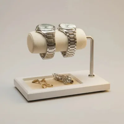 Watch Stand for Men Double Watch Display Stand with Marble-Pattern Base & Jewelry Marble Watch Holder Organizer Gift Box