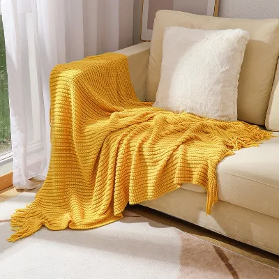 Picnic Knitted Blanket for Couch Sofa Custom Office Nap Blankets for Winter Luxury Bed Blanket with Tassel