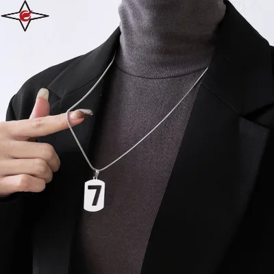 Custom Logo Women High Quality Titanium Steel Necklace Winter Sweater Chain 7 Number Pendant Necklace