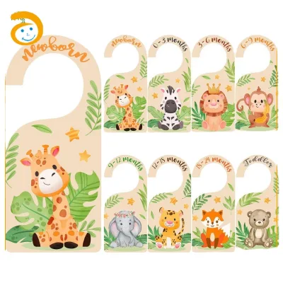 Safari 7-Piece Set Baby Closet Dividers Wooden Clothes Organizers with Hangers for Newborn to 24 Months for Bedroom Nursery