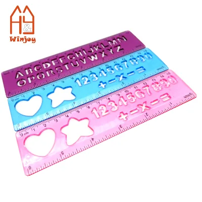 6 Inch/15cm 4 Pack Plastic Drawing Stencil Template Assorted Colors Straight English Alphabet Ruler for Students.