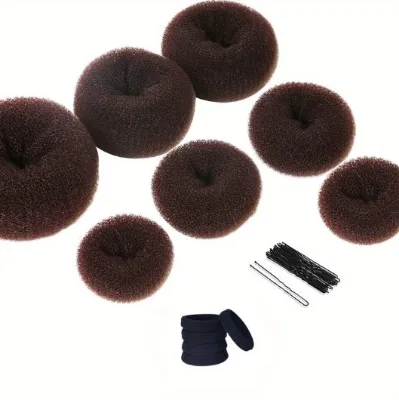 2025 New High-quality Dark Brown 7 Pieces Multiple Size Ring Style Bun Maker Set Donut Hair Bun Maker for Women