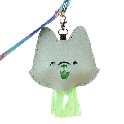 New Design Eco-Friendly Cute Cartoon Puppy Design Dog Poop Bag with Portable Leather Leash Simple Pet Cleaning Tool for Dogs