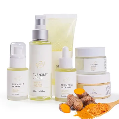 Private Label Acne Set Organic Vegan Face Cream Serums Whitening Tumeric Skin Care Set