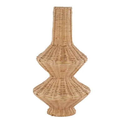 Top-quality Hand-woven Brown Rattan Flower Vase With Concave Groove, Decorative Rattan Decoration for the Living Room, Dining Ta
