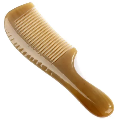 100% Natural Ox Horn Hair Comb Head Scraping Meridian Massage Anti-Static Fine Tooth Long Handle Natural Buffalo Horn Comb