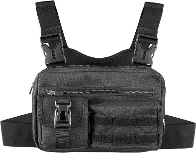 Tactical Inspired Sports Utility Chest Pack Bag for Men Cycling Hiking Workouts Built-In Phone Holder EDC Rig Pouch Jogging Bags