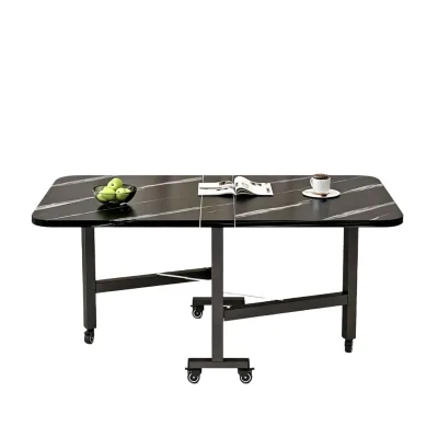 Modern Multi-functional Foldable Rectangular Dining Table with Wheels for Small Apartment Kitchen Rental Room Home Furniture