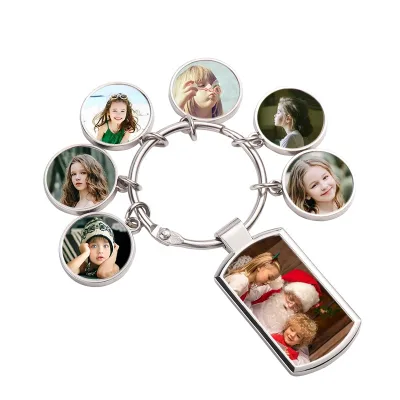 Sublimation Keychain Blanks Rectangle Key Ring With 6 Pcs Round Pendant Pattern Printable