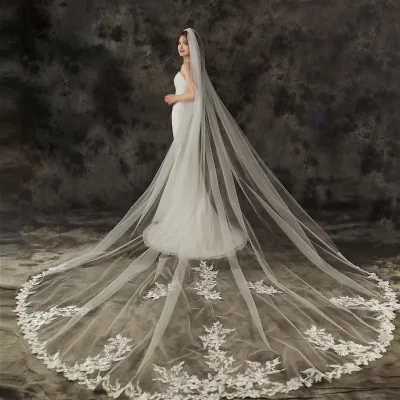 Bridal Veil 3 Meters Long Wide Door Width Lace Wedding Veil with Insert Comb Wedding Accessories