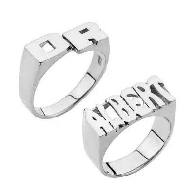 Custom School Team Name Text Letter Words 925 Silver Man Signet Ring